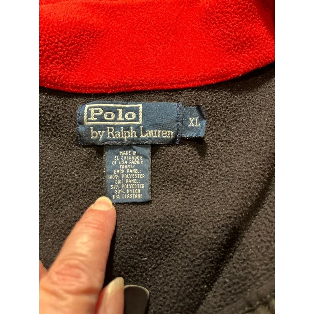 Polo Ralph Lauren Fleece 1/4 Zip Pullover Shirt Black‎ Red Trim Mens XL